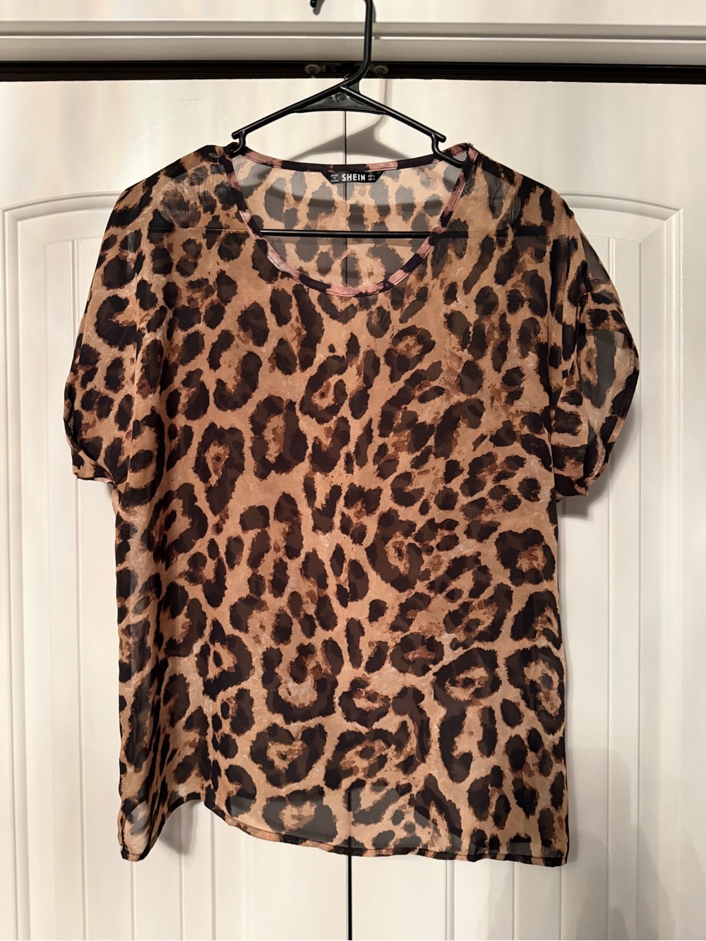 SHEIN Leopard Print Short Sleeve Blouse - Brown/Black